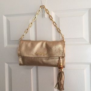 Gold-Lilly Pulitzer Banyan leather foldover clutch
